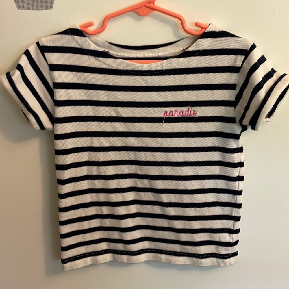 Maison Labiche Blue/White Striped Short Sleeve Knit Top